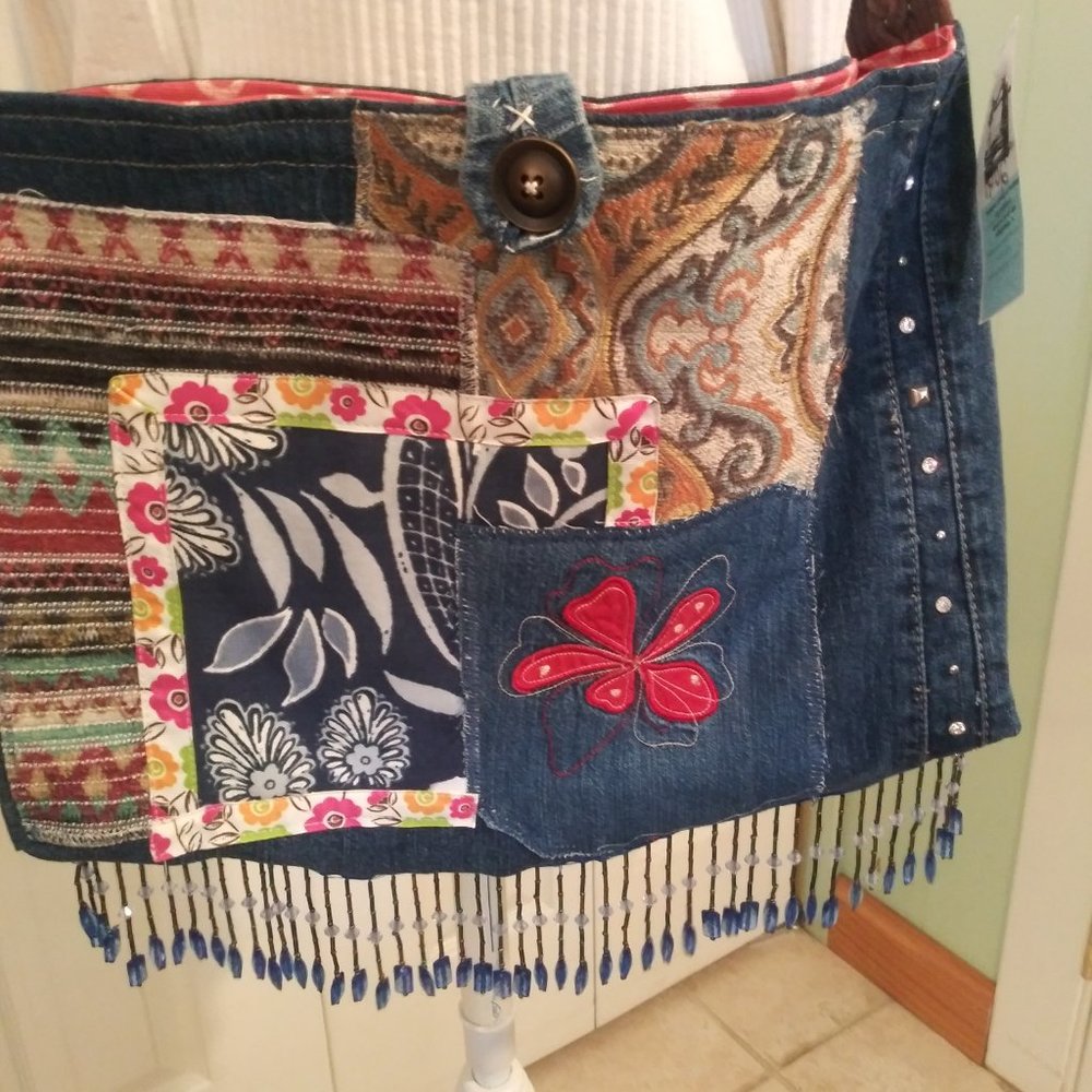2041 Jeaniemade Scrapbags Large  Jean Cross Body Bag